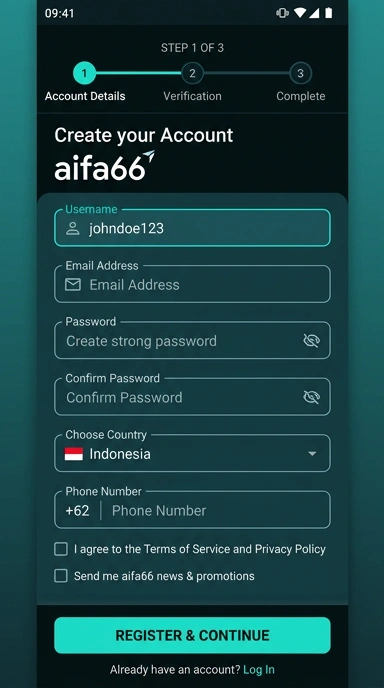 Tampilan halaman daftar aifa66
