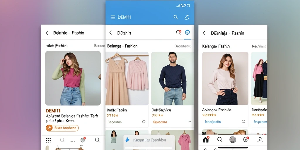 Screenshot utama DEMI11 menampilkan antarmuka belanja fashion yang modern dan user-friendly.