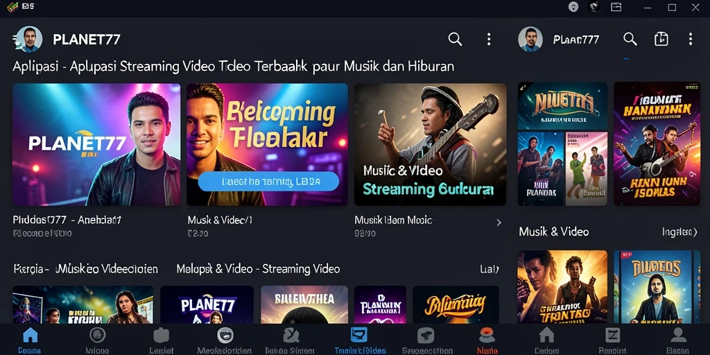 Screenshot utama PLANET77 menampilkan antarmuka aplikasi Streaming Video yang menarik.